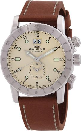 Glycine Airman GMT White Dial Mens Leather Watch GL0149