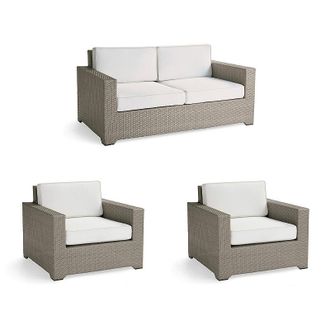 Frontgate Palermo 3-pc. Loveseat Set in Dove Wicker - Standard, Air Blue with Natural Piping - Frontgate