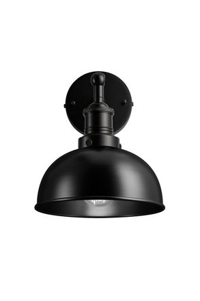 Industville Brooklyn Dome Wall Light, 8 Inch, Black, Black Holder