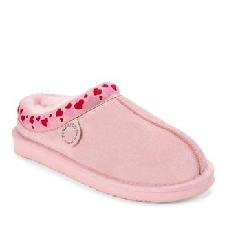 Dearfoams Fireside Greta Genuine Shearling Clog Slipper with Embroidery in Pink Hearts at Nordstrom, Size 8