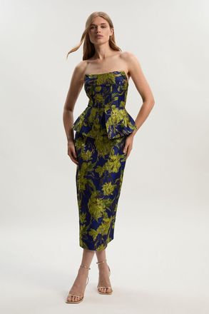 Karen Millen Womens Petite Floral Jacquard Tailored Midi Pencil Dress - Multicolour - Size 10 UK