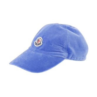 Moncler Caps, female, Blue, Size: ONE SIZE Velvet Cap with Logo Patch