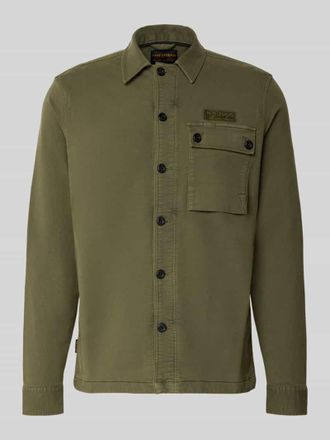 PME Legend Regular Fit Hemdjacke mit Kentkragen und Label-Stitching in Oliv, Gr&ouml;&szlig;e XXXL
