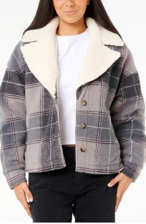 Rip Curl Sunset Luau Fleece Collar Shacket in Washed Black at Nordstrom, Size Xx-Small