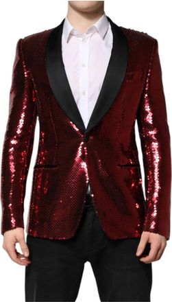 Dolce & Gabbana Rode Sequin Embellish Blazer Jas - Heren - Blazers - Rood - M - Pailletten - Jassen