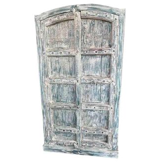 Wanderlust Deco Armario de madera artesanal azul 107x42x192h