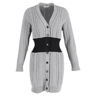 Alexander McQueen Alexander McQueen Langsokkabelgebreide Cardigan in Grijs Wol
