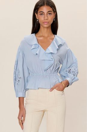 Rebecca Taylor Lorelai Embroidered Blouse in Chambray at Nordstrom, Size X-Small