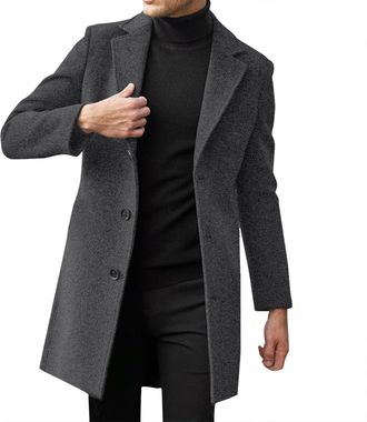 Generic Mens Long Slim Fit Mens Coat Winter Black Business Coat Wool Jacket Mens Trench Jacket