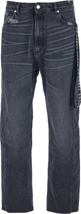44 Label Group Black Jeans With Logo Patch On The Rear And Side Strap With Logo In Denim Man