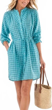 Xirena Winnie Button Front Shirt Dress In Aqua Blue Checkered