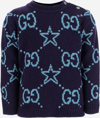 Gucci Kids Wool Jumper Gg Stars Navy Sweater