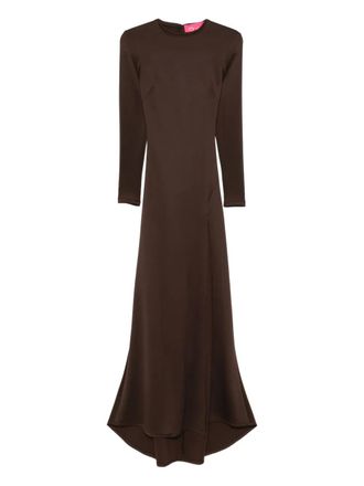 Miau by Clara Rotescu long-sleeve front-slit dress - women - Cotton/Elastane - 42 - Brown
