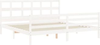 vidaXL Bed Frame with Headboard White Super King Size Solid Wood vidaXL