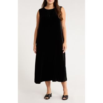Eileen Fisher Sleeveless Velvet Midi Dress in Black at Nordstrom Rack, Size 1X