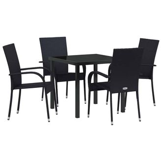 Berkfield Home 5 Piece Garden Dining Set Black Poly Rattan