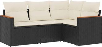 vidaXL Juego De Sof&aacute;s Jard&iacute;n 4 Pzas Con Cojines Rat&aacute;n Sint&eacute;tico Negro Vidaxl