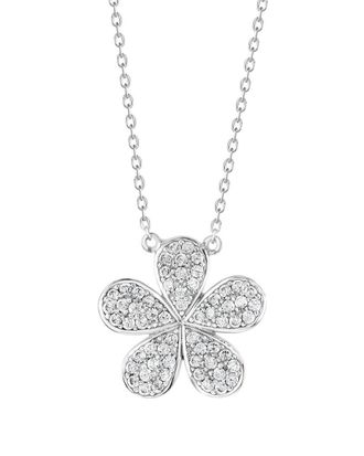 Suzy Levian Suzy Levian Silver Cz Pave Flower Necklace
