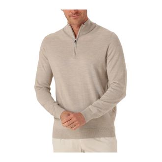 Profuomo Truien & Vesten, Heren, Beige, XL, Beige Half Zip Merino Pullover Sweater