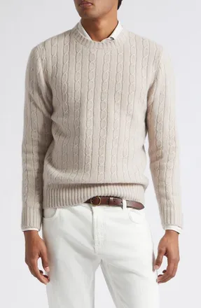 Eleventy Cable Knit Cashmere & Silk Blend Sweater in 02N Sand at Nordstrom, Size Xxx-Large