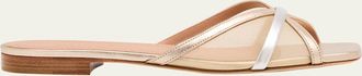 Malone Souliers Perla Multi Metallic Leather and Mesh Flat Slide Sandals