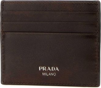 Prada Mens Chocolate Leather Card Holder Cacao Exterior: Calf Portafogli Wallet