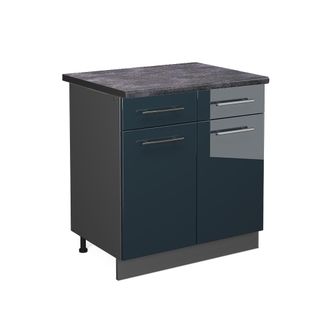 Vicco Mueble Bajo De Cocina Fame-line, Azul Oscuro Alto Brillo, 80 Cm, Et Antracita