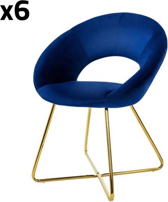 ML Design Sillas de comedor, lote de 6, terciopelo, azul