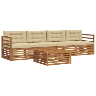 vidaXL Conjunto De Sof&aacute;s De Exterior Con Coj&iacute;n 5 Pcs Natural Y Beige Vidaxl
