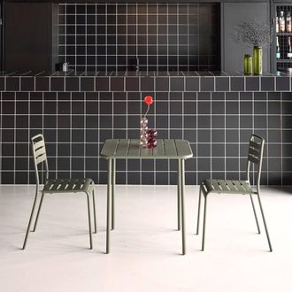 Sweeek 2-seater Square Steel Garden Table Set With Chairs in Khaki