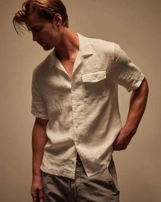 James Perse Linen Short Sleeve Pocket Shirt In White