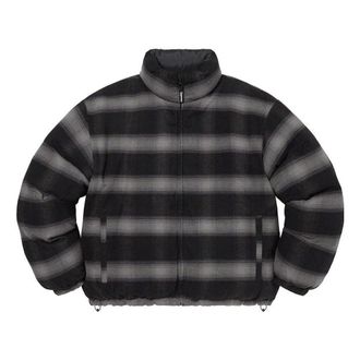 SUPREME Flannel Reversible Puffer Jacket Black Grey SUP-FW22-703