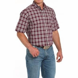 Cinch Plaid Classic Short Sleeve Shirt In Purple