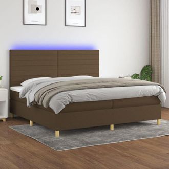 vidaXL Vidaxl - Cama Box Spring Colch&oacute;n Luces Led Tela Marr&oacute;n Oscuro 200x200 Cm