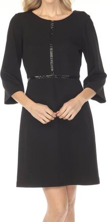 Joseph Ribkoff Faux Leather Trim Three Quarter Sleeve Mini Dress In Black