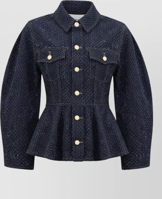 Ganni collared jacket chest pockets peplum hem