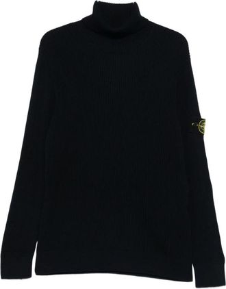 Stone Island Blauwe Geribbelde Wollen Coltrui - Heren - Coltruien - Blauw - 2XL - Wol - Truien & Vesten