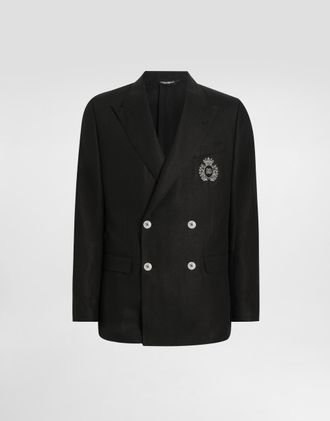 Dolce & Gabbana Double-breasted Linen Jacket With Patch - Man Suits And Blazers Black 48