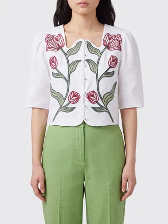 Farm Rio Camicia Off-White Flower in lino con scollo asimmetrico