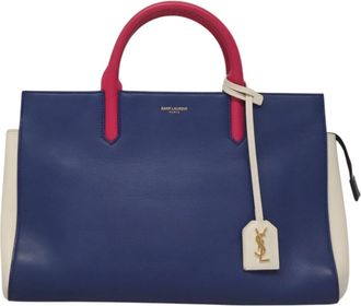 Saint Laurent Rive Gauche Cabas Leather Blue Leather Bag (Pre-Owned)