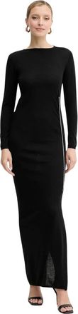 Liviana Conti Maxi jurk met lange mouwen en zijstreep - Dames - Maxi kleedjes - Zwart - M - Wol - Kleedjes