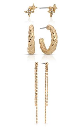 Ettika 3 Pairs of Earrings in Gold at Nordstrom