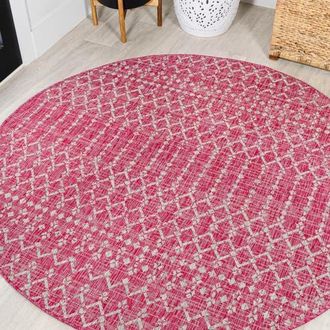 Jonathan Y Designs Ourika Moroccan Geometric Textured Weave Indoor/Outdoor Round Area Rug in Fuchsia/light Gray at Nordstrom, Size 5Ft 0In X 5Ft 0In