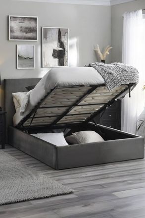 Julian Bowen Shoreditch Upholstered Ottoman Storage Bed in Grey | Size: Double