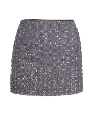 Rotate Castor Gray Beaded Mini Skirt