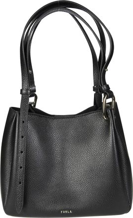 Furla Nuvola M Structured Black Leather Tote Bag