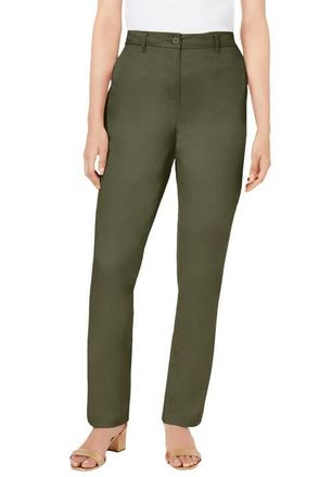Jessica London Stretch Cotton Chino Straight Leg Pant in Dark Olive Green at Nordstrom, Size 28Short