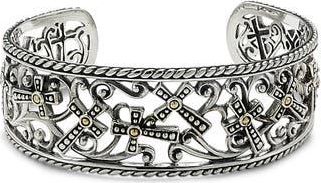 Samuel B. Sterling Silver & 18K Gold Cross Bangle Bracelet in Silver And Gold at Nordstrom Rack