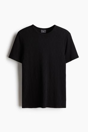 H&M Strukturiertes T-Shirt in Slim Fit - Schwarz