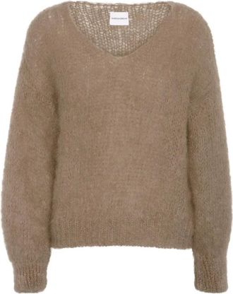Americandreams Medium Bruin Milana Ls Mohair Gebreid - Dames - V-hals truien - Bruin - XL - Wol - Truien & Vesten